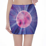 Purple Plasma Ball Print Pencil Mini Skirt