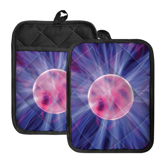 Purple Plasma Ball Print Pot Holders With Pocket