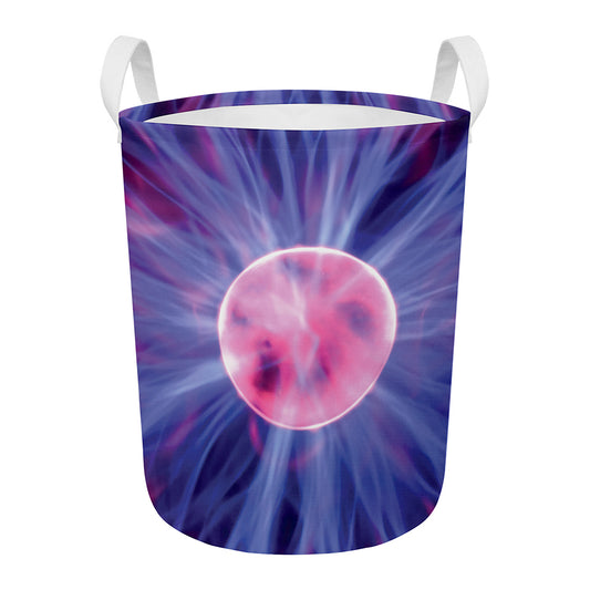 Purple Plasma Ball Print Round Laundry Basket