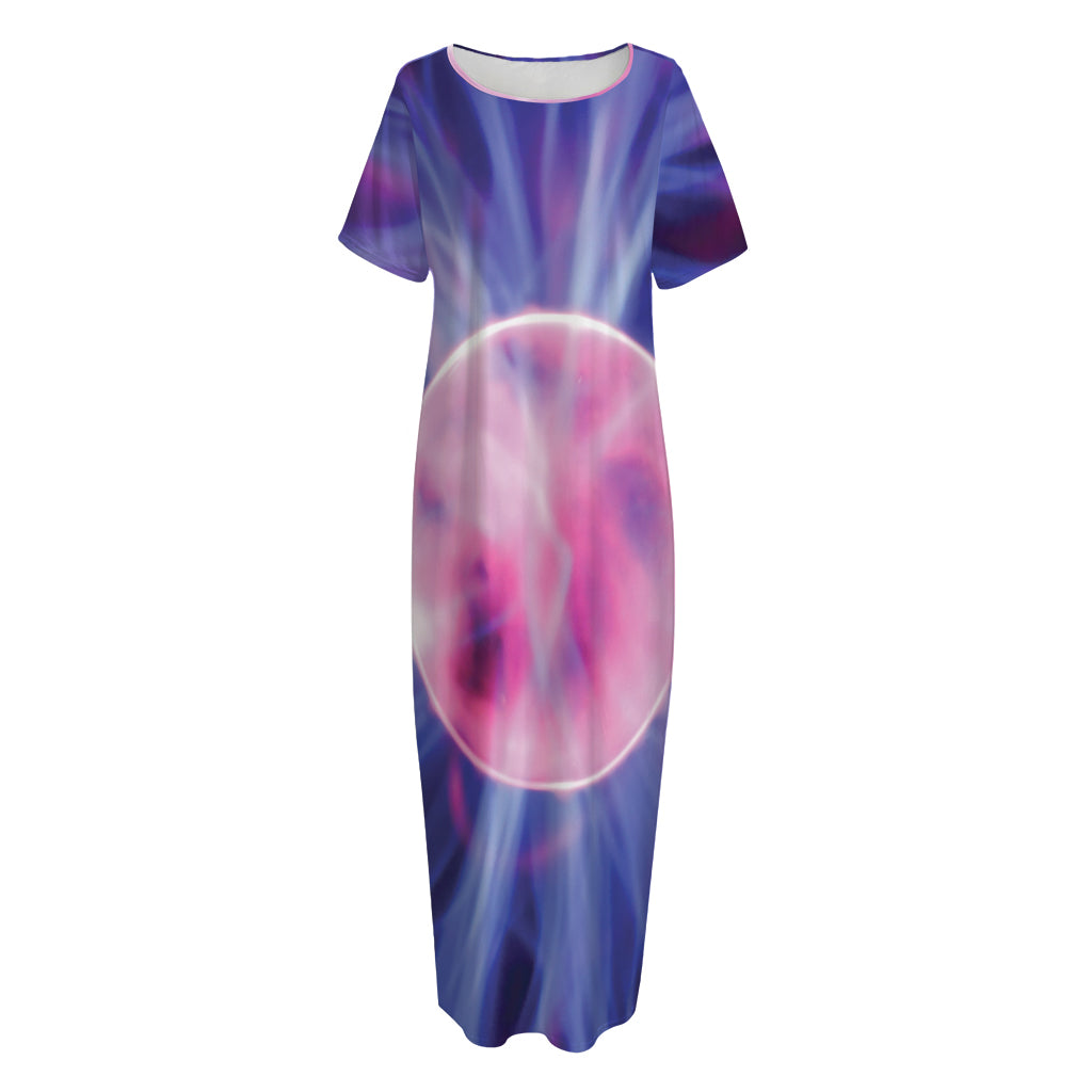 Purple Plasma Ball Print Short Sleeve Long Nightdress