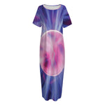 Purple Plasma Ball Print Short Sleeve Long Nightdress