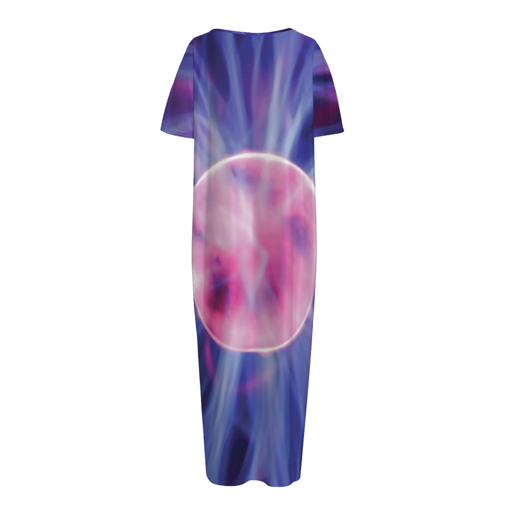 Purple Plasma Ball Print Short Sleeve Long Nightdress