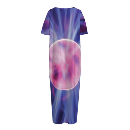 Purple Plasma Ball Print Short Sleeve Long Nightdress