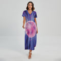 Purple Plasma Ball Print Short Sleeve Maxi Dress