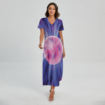 Purple Plasma Ball Print Short Sleeve Maxi Dress