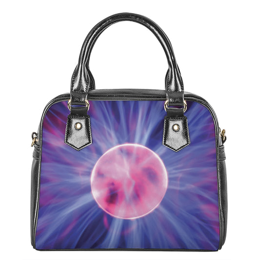 Purple Plasma Ball Print Shoulder Handbag