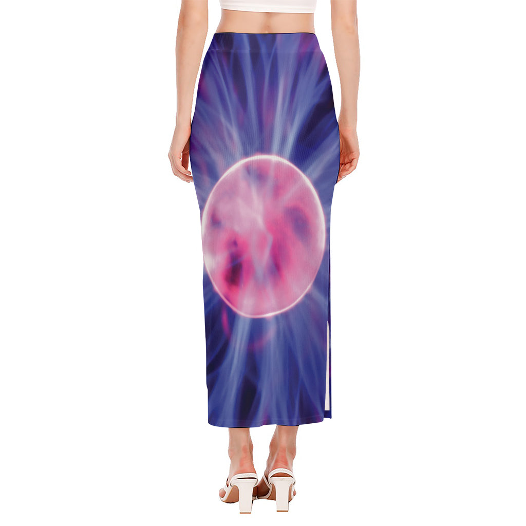 Purple Plasma Ball Print Side Slit Maxi Skirt