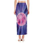 Purple Plasma Ball Print Side Slit Maxi Skirt