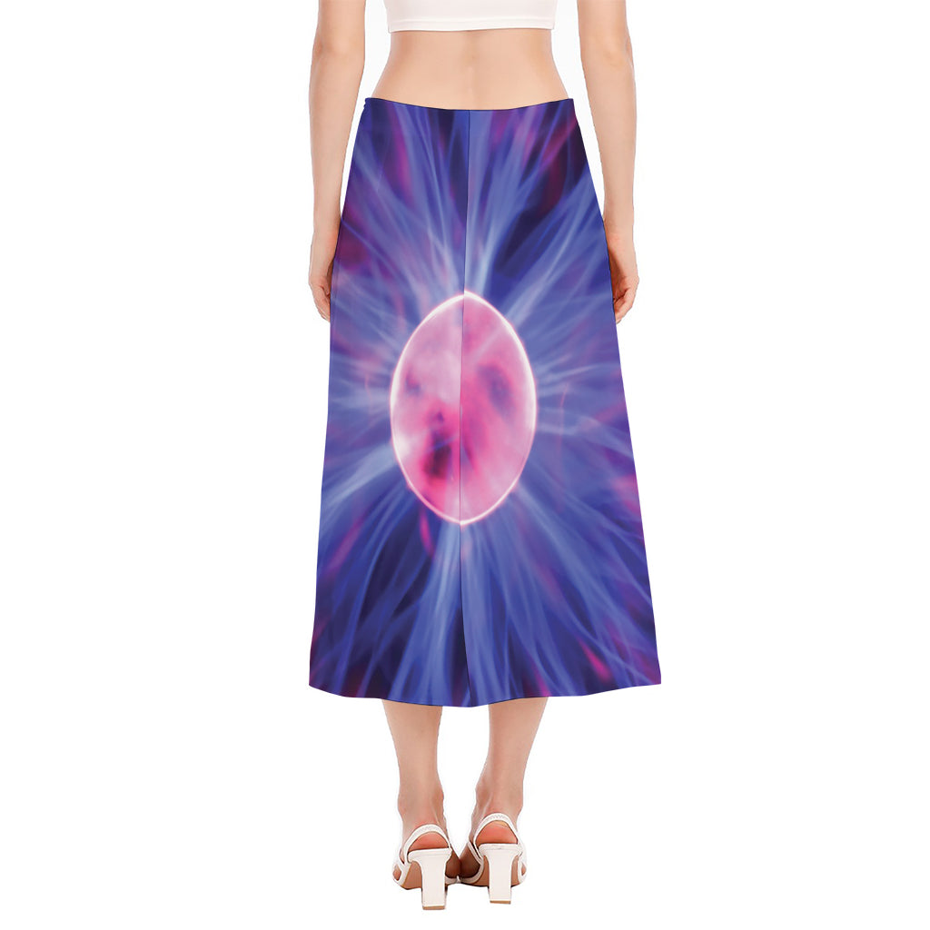 Purple Plasma Ball Print Side Slit Midi Skirt