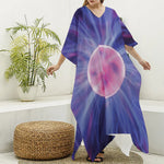 Purple Plasma Ball Print Silk V-Neck Kaftan Dress