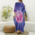 Purple Plasma Ball Print Silk V-Neck Kaftan Dress
