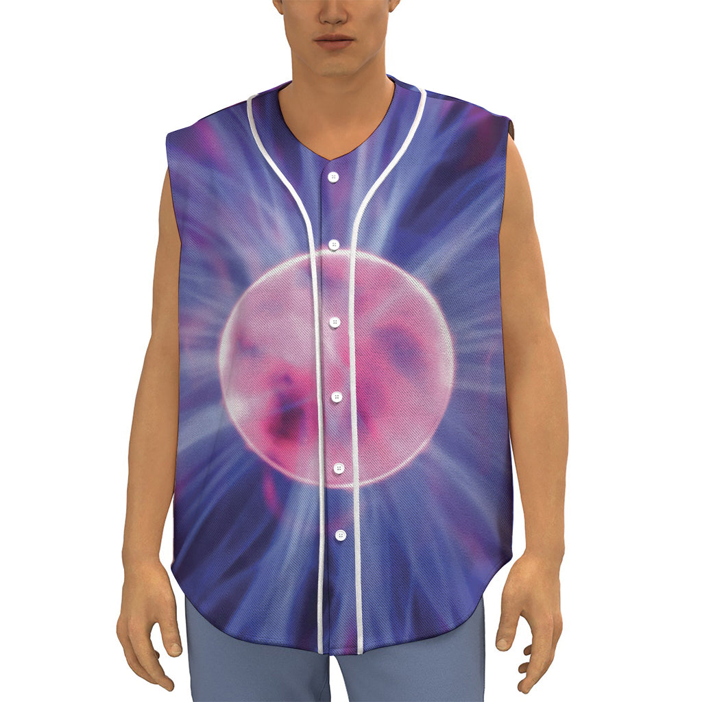 Purple Plasma Ball Print Sleeveless Baseball Jersey