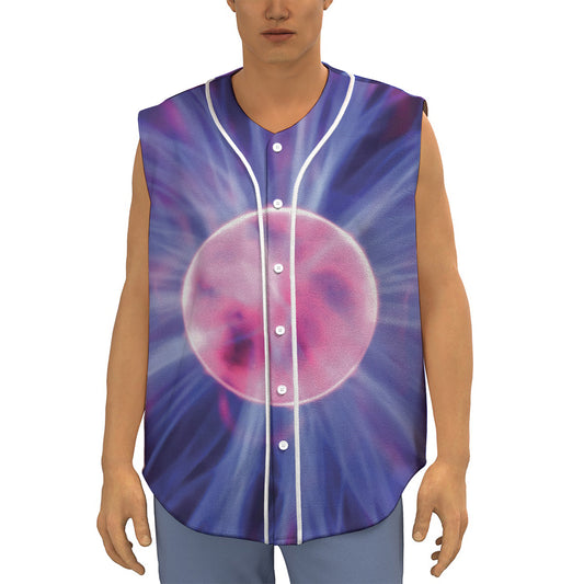 Purple Plasma Ball Print Sleeveless Baseball Jersey