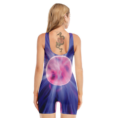 Purple Plasma Ball Print Sleeveless One Piece Swimsuit