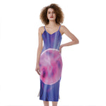 Purple Plasma Ball Print Slim Fit Midi Cami Dress