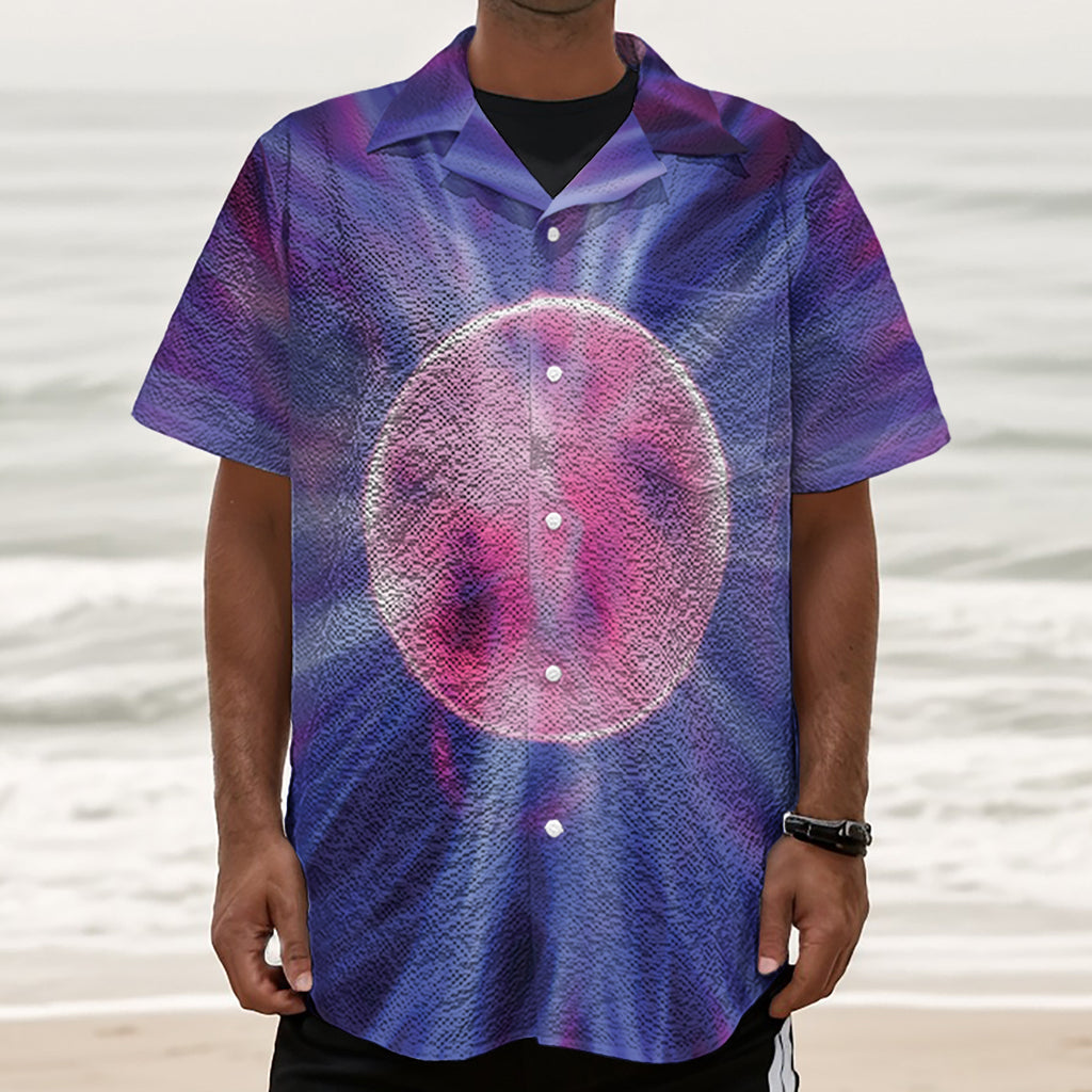 Purple Plasma Ball Print Textured Short Sleeve Shirt