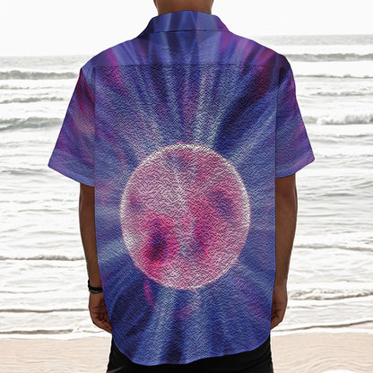 Purple Plasma Ball Print Textured Short Sleeve Shirt