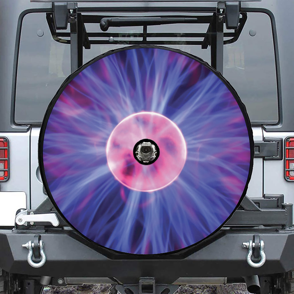 Purple Plasma Ball Print Tire Cover With Camera Hole