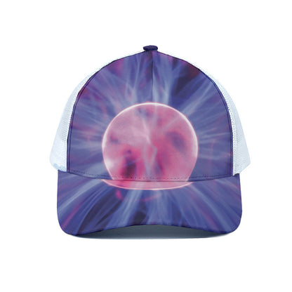 Purple Plasma Ball Print White Mesh Trucker Cap