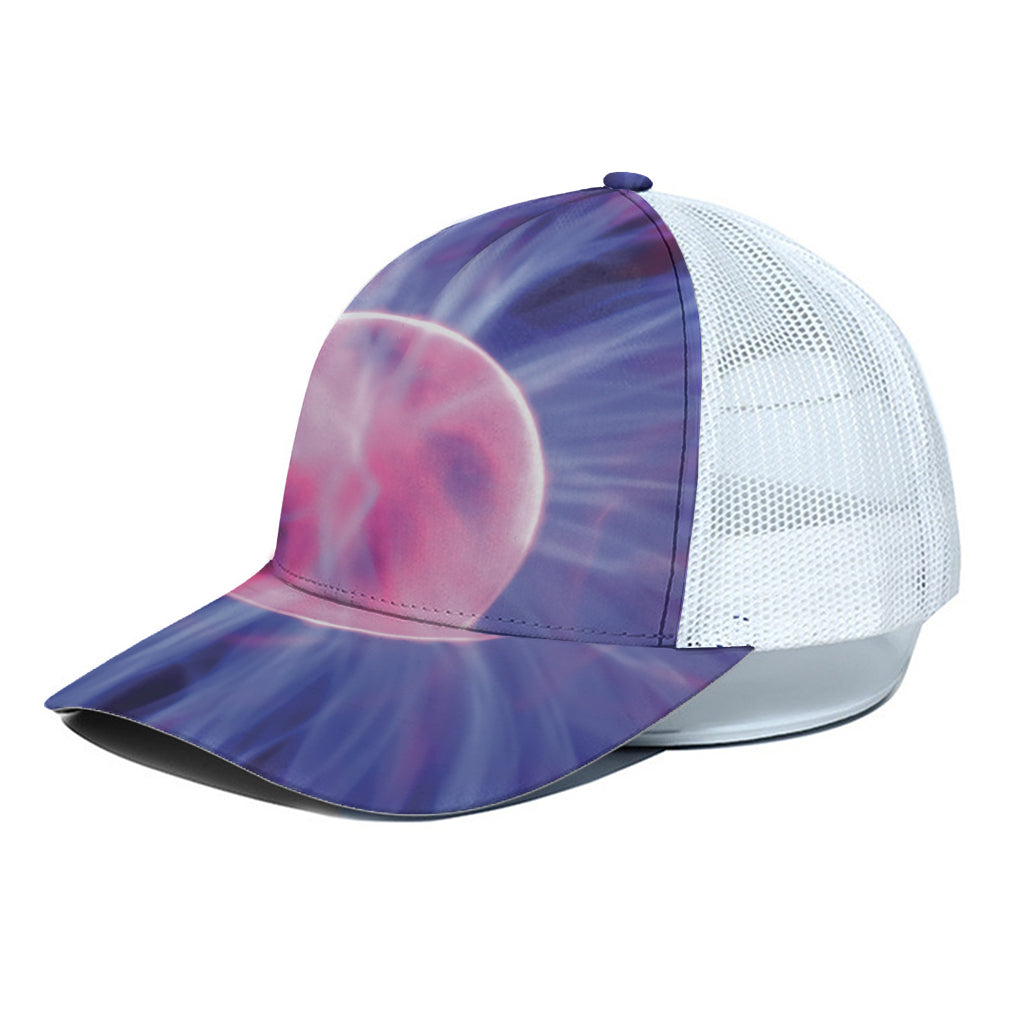 Purple Plasma Ball Print White Mesh Trucker Cap