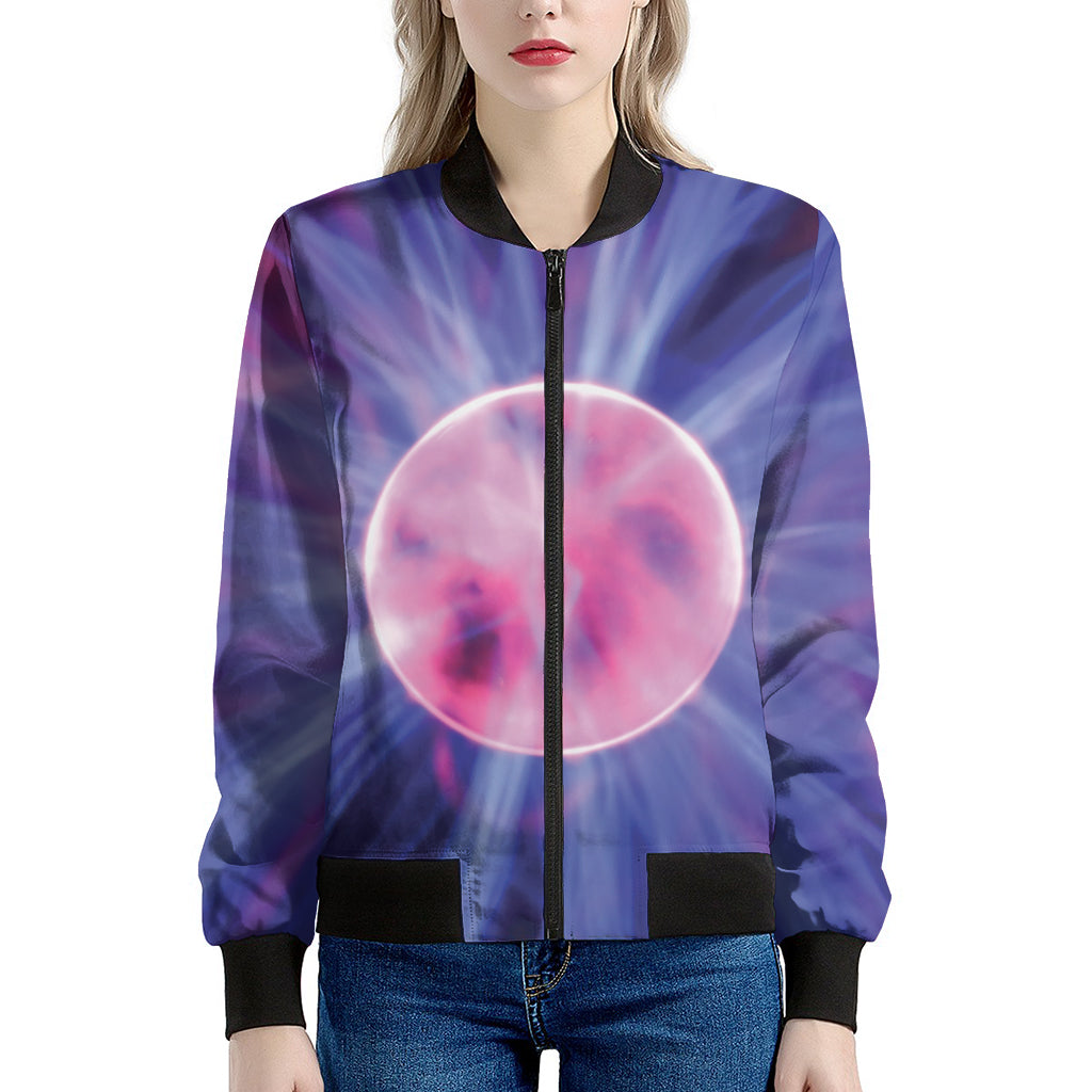 Purple Plasma Ball Print Women's Bomber Jacket