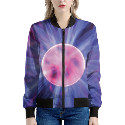 Purple Plasma Ball Print Women's Bomber Jacket