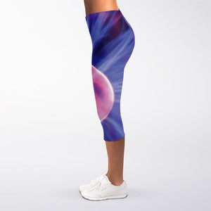 Purple Plasma Ball Print Women's Capri Leggings