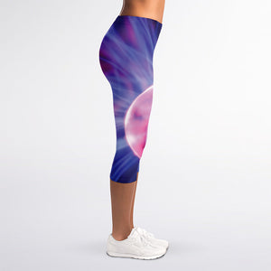 Purple Plasma Ball Print Women's Capri Leggings