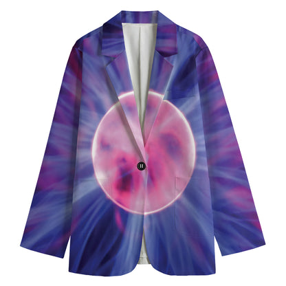 Purple Plasma Ball Print Women's Cotton Blazer