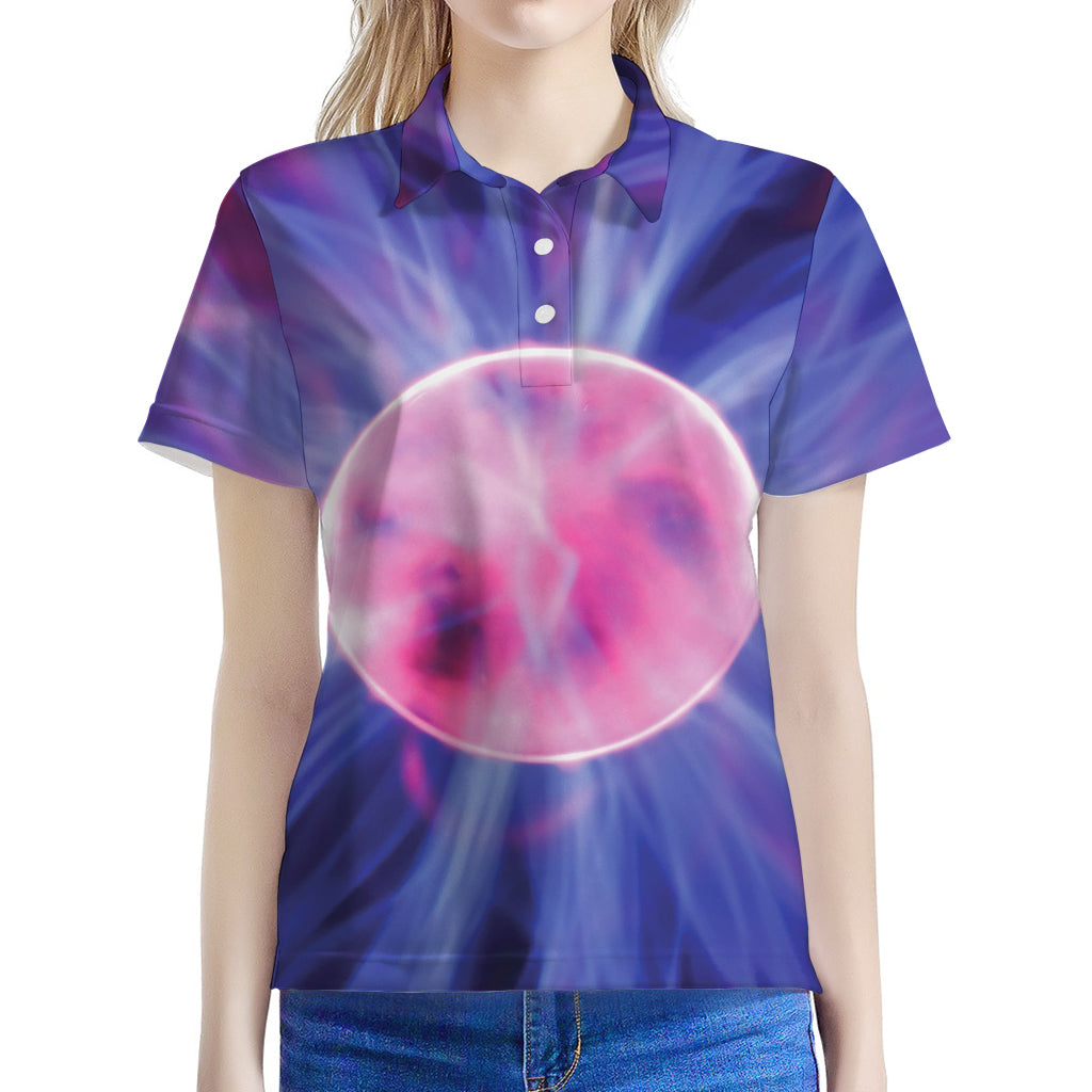 Purple Plasma Ball Print Women's Polo Shirt