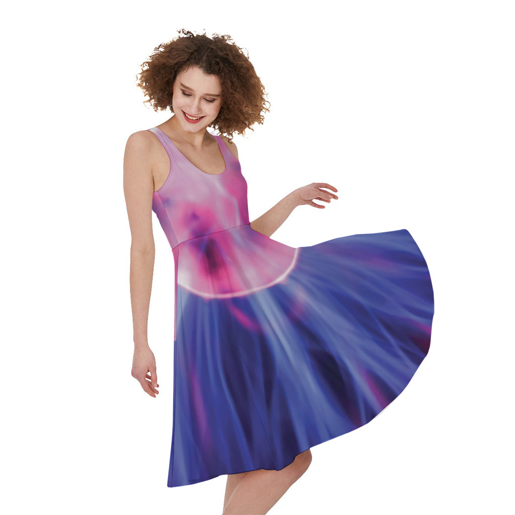Purple Plasma Ball Print Women's Sleeveless Dress