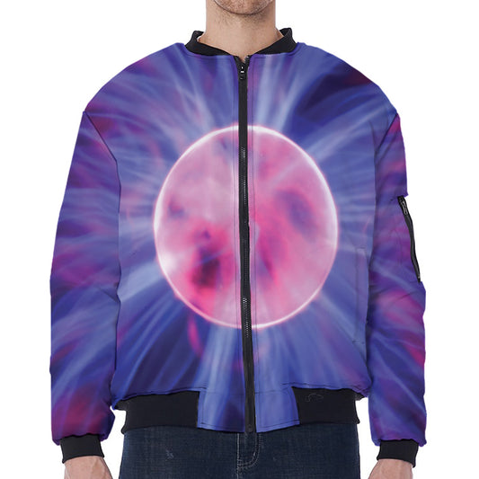 Purple Plasma Ball Print Zip Sleeve Bomber Jacket