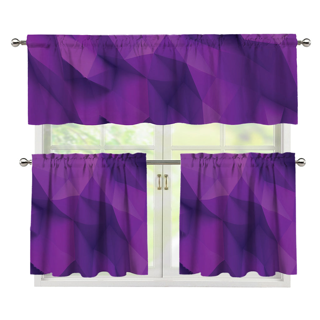 Purple Polygonal Geometric Print 3 Piece Kitchen Curtains