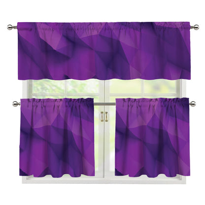 Purple Polygonal Geometric Print 3 Piece Kitchen Curtains