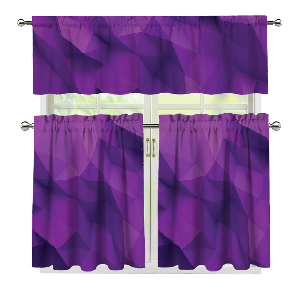 Purple Polygonal Geometric Print 3 Piece Kitchen Curtains