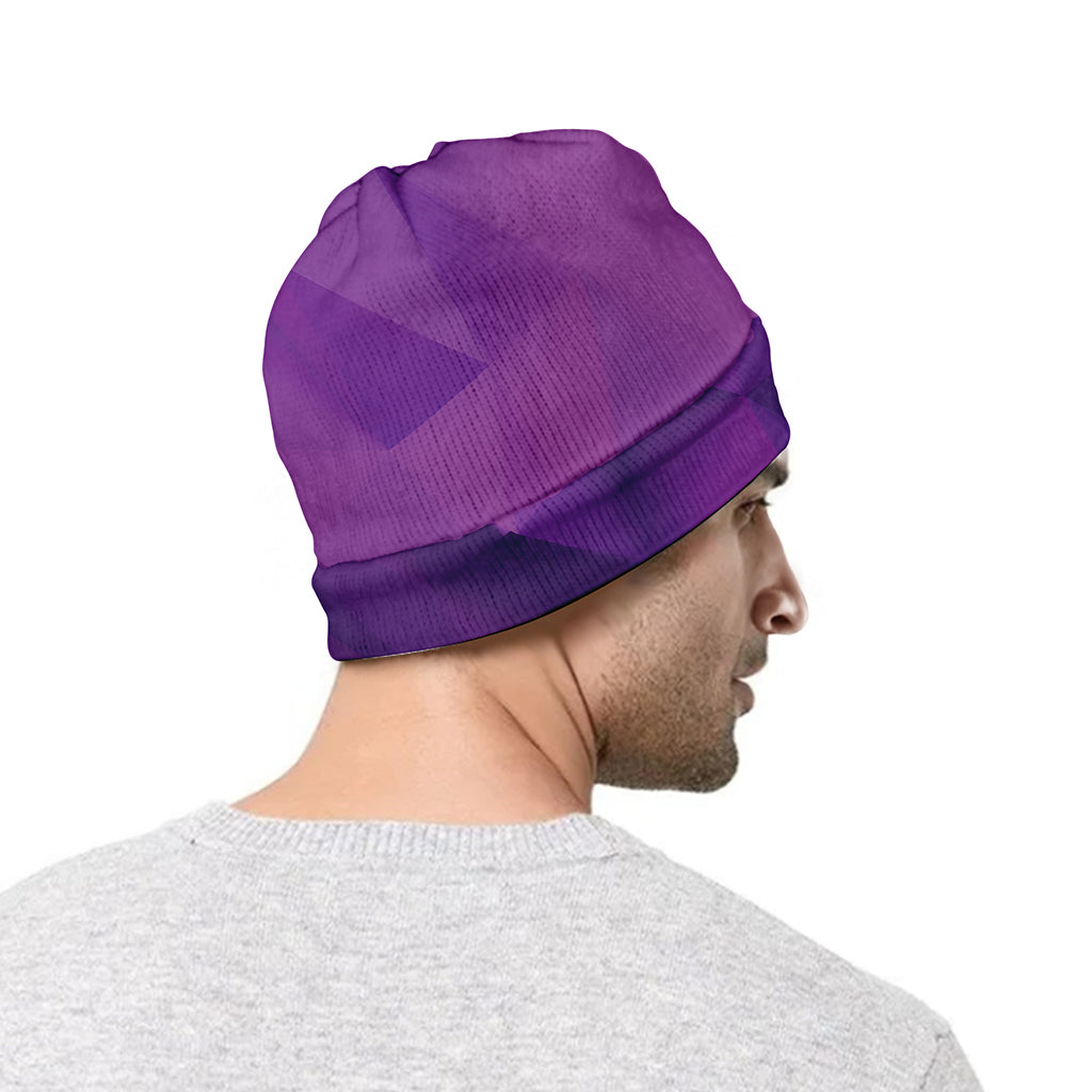 Purple Polygonal Geometric Print Beanie