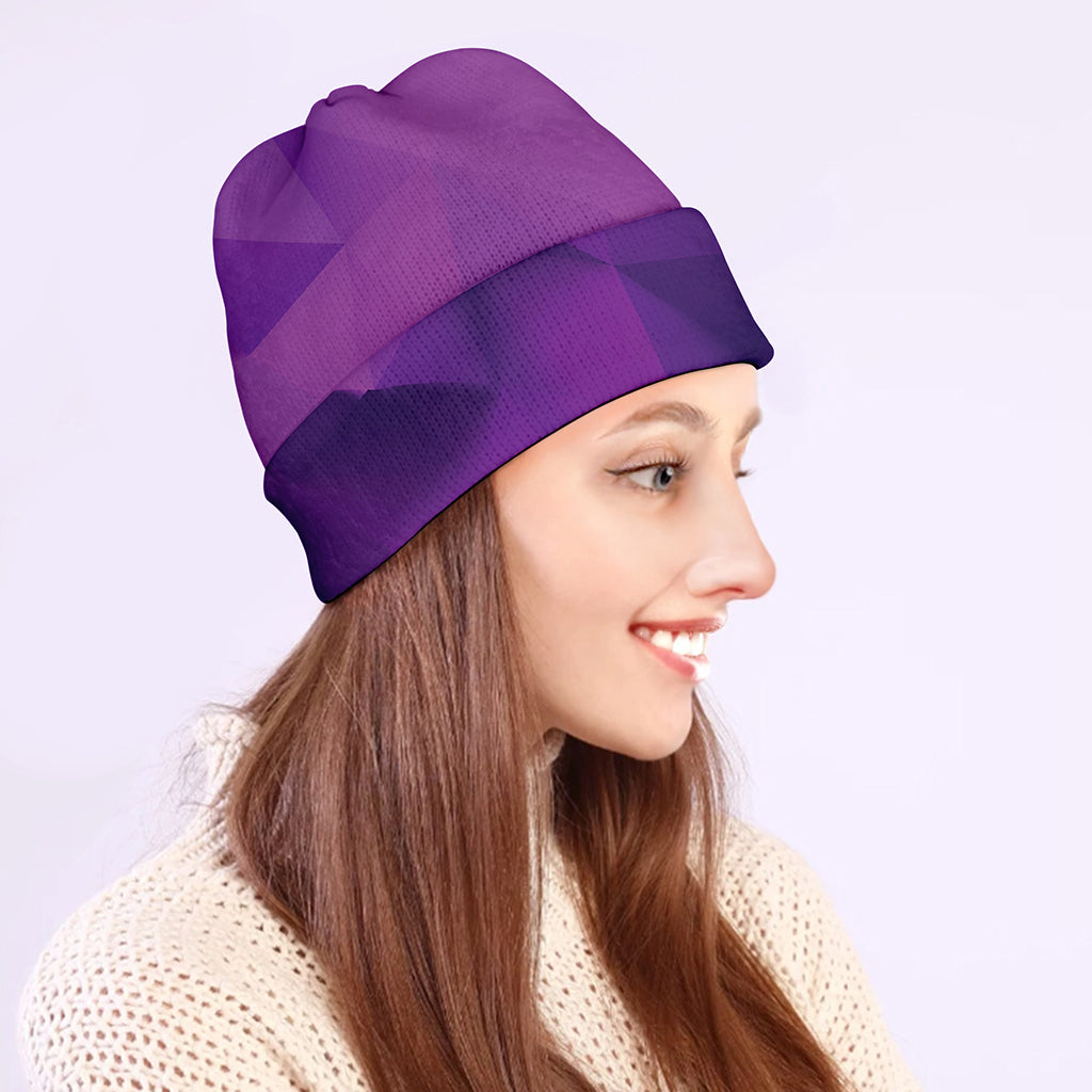 Purple Polygonal Geometric Print Beanie