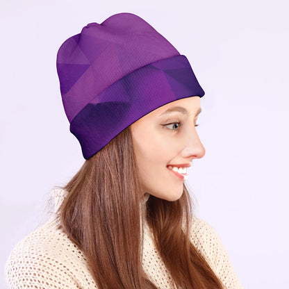 Purple Polygonal Geometric Print Beanie