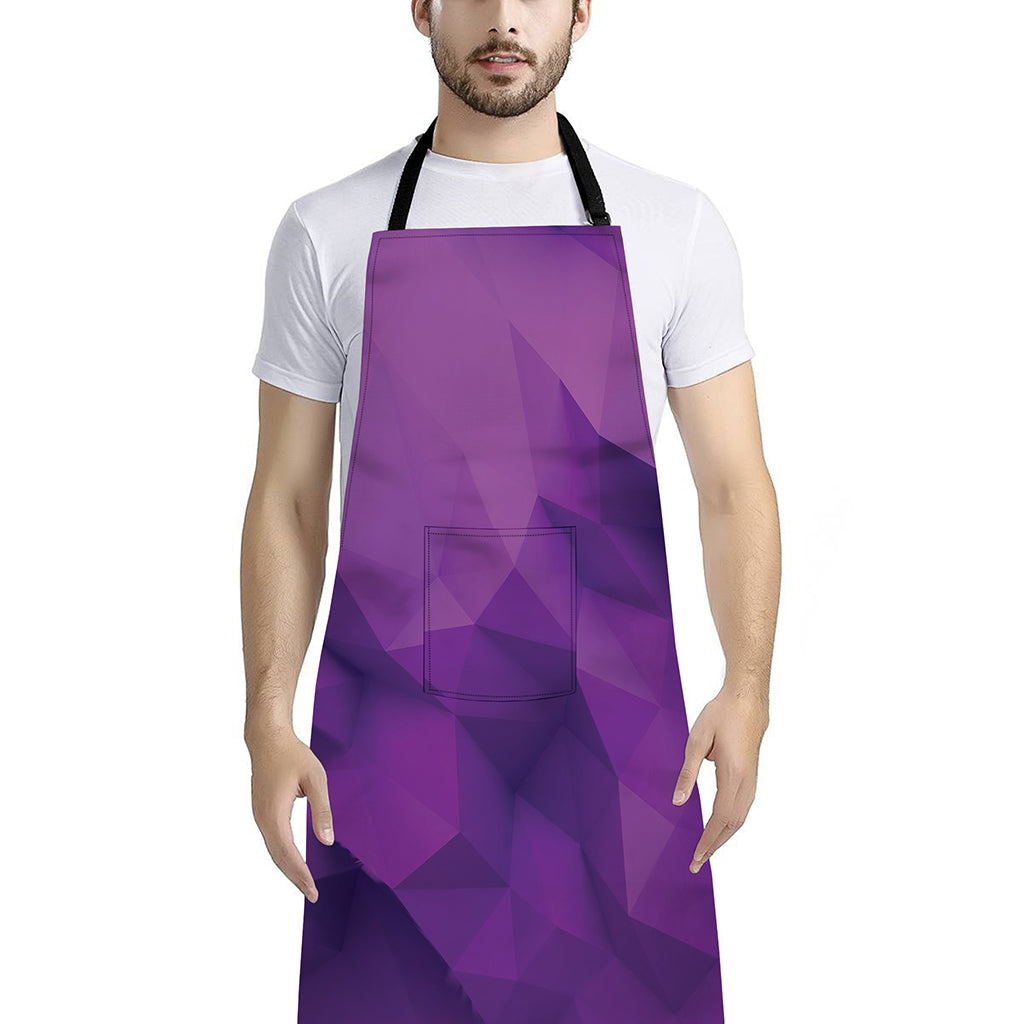 Purple Polygonal Geometric Print Bib Apron With Pocket