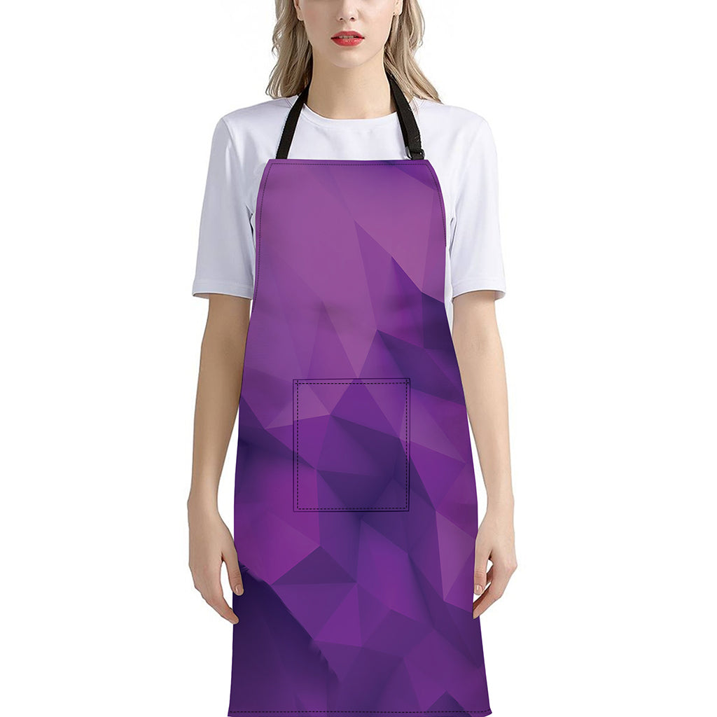 Purple Polygonal Geometric Print Bib Apron With Pocket