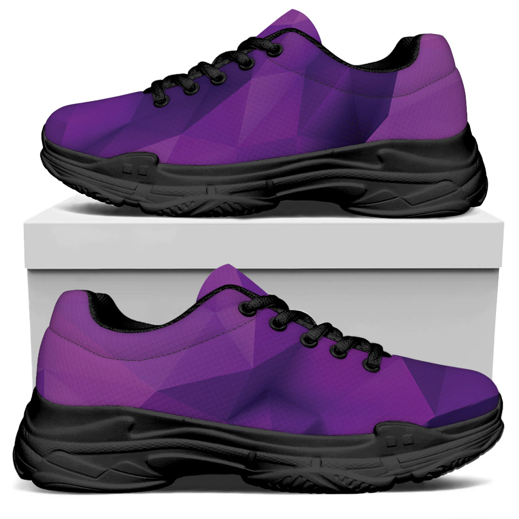 Purple Polygonal Geometric Print Black Chunky Shoes