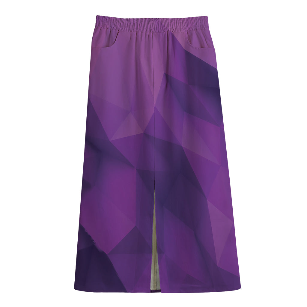 Purple Polygonal Geometric Print Cotton Front Slit Maxi Skirt