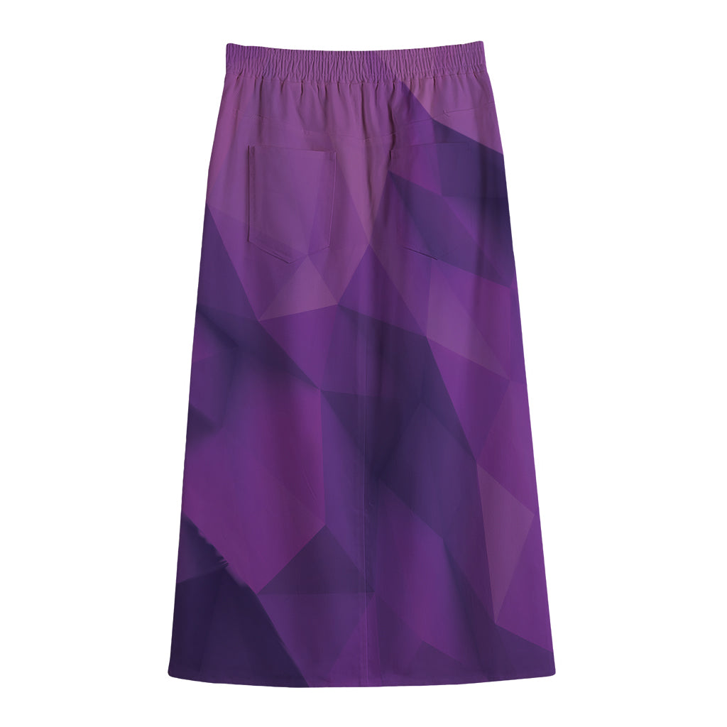 Purple Polygonal Geometric Print Cotton Front Slit Maxi Skirt