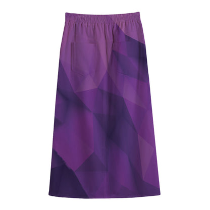 Purple Polygonal Geometric Print Cotton Front Slit Maxi Skirt