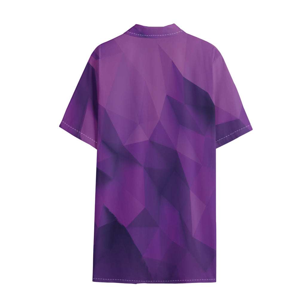 Purple Polygonal Geometric Print Cotton Hawaiian Shirt