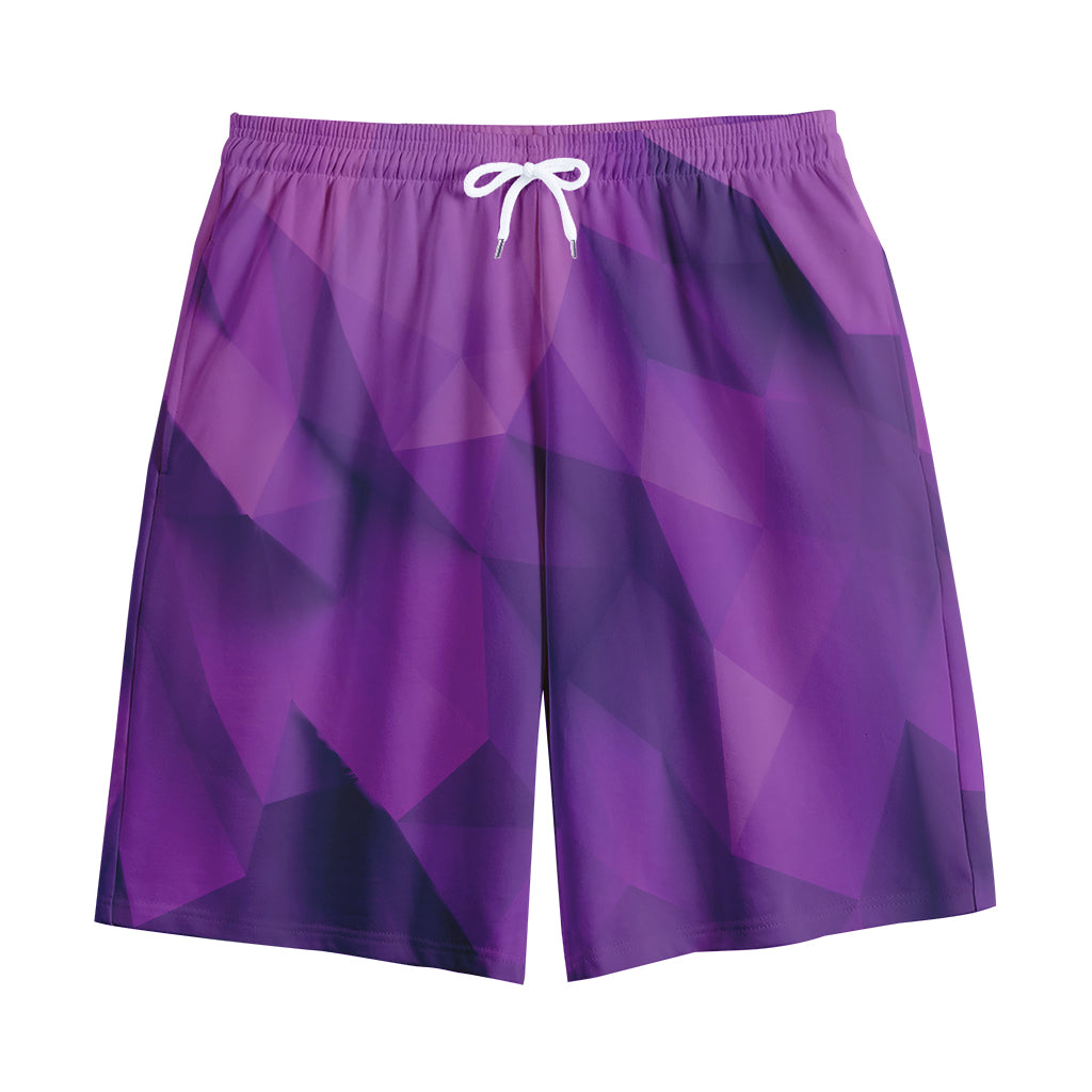 Purple Polygonal Geometric Print Cotton Shorts