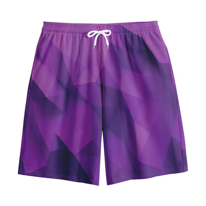 Purple Polygonal Geometric Print Cotton Shorts