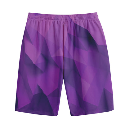 Purple Polygonal Geometric Print Cotton Shorts