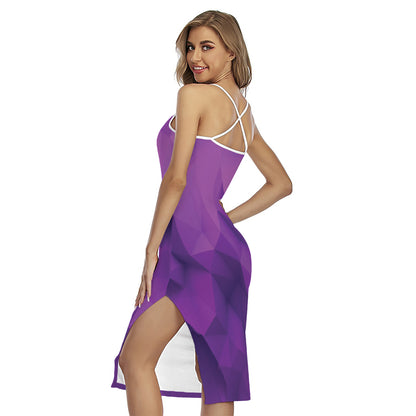 Purple Polygonal Geometric Print Cross Back Cami Dress