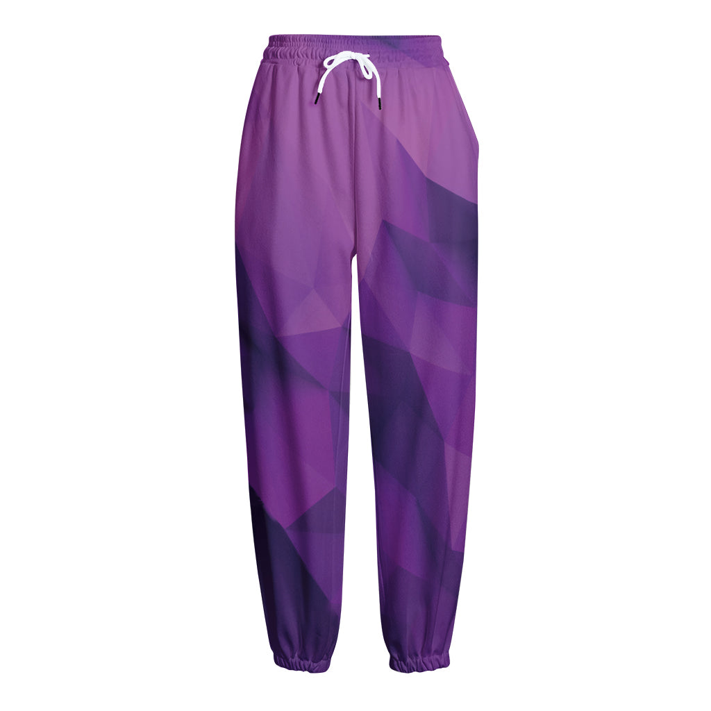 Purple Polygonal Geometric Print Fleece Lined Knit Pants